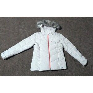 Salomon White Ski Jacket With Fur Hood Size XL